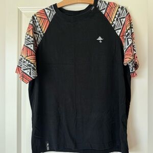 LRG Black Raglan Tee with Tribal Orange Accents